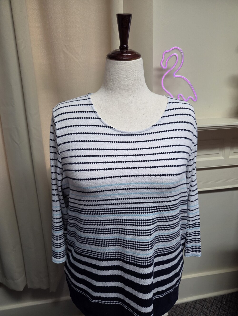 Chico's Striped Navy and White Knit Sweater Size XL (16/18)